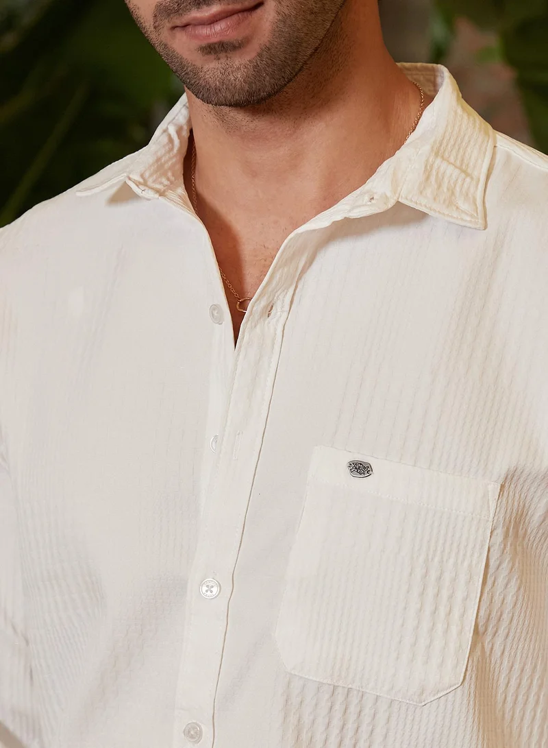 كامبوس سوترا Men's Daisy White Houndstooth-Tactile Shirt
