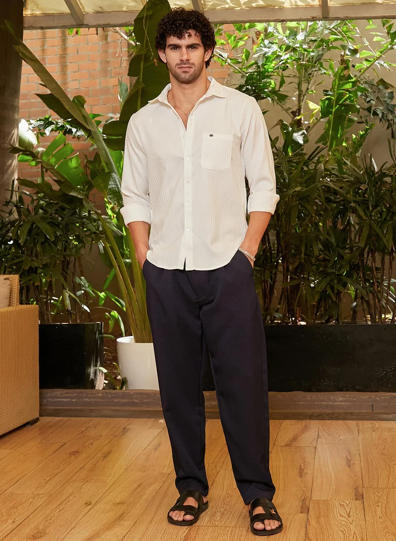 كامبوس سوترا Men's Daisy White Houndstooth-Tactile Shirt