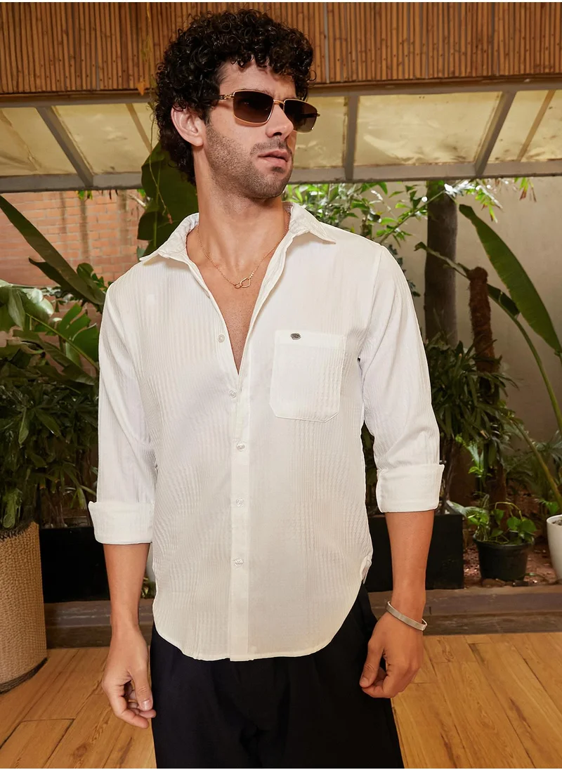 كامبوس سوترا Men's Daisy White Houndstooth-Tactile Shirt
