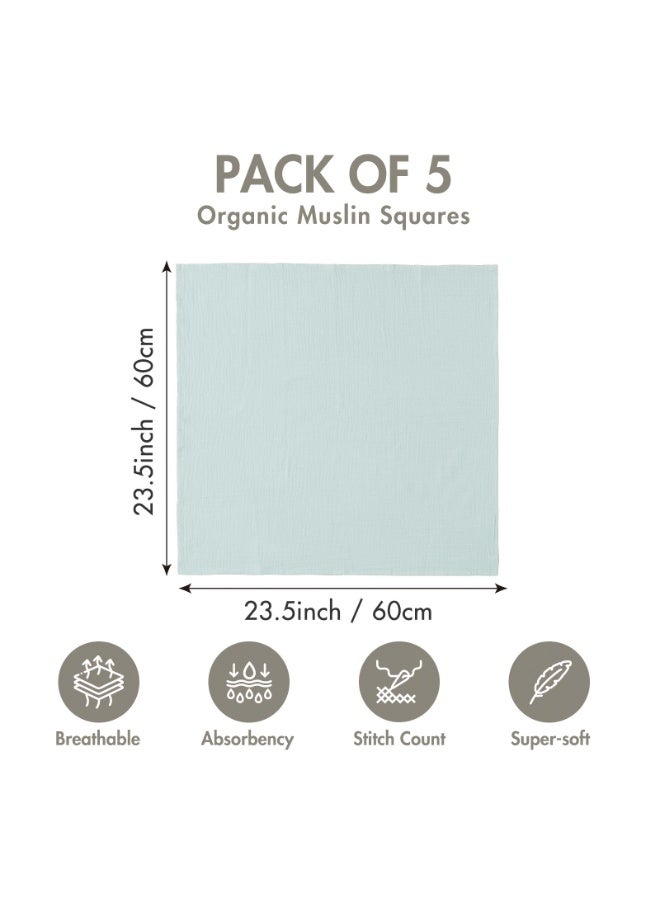 5 Pack Muslin Swaddle Blankets for Baby Girls Boys, Receiving Blanket Large 23.5 x 23.5 inches, Soft Breathable Muslin Baby Blanket for Unisex Newborn - Image 2