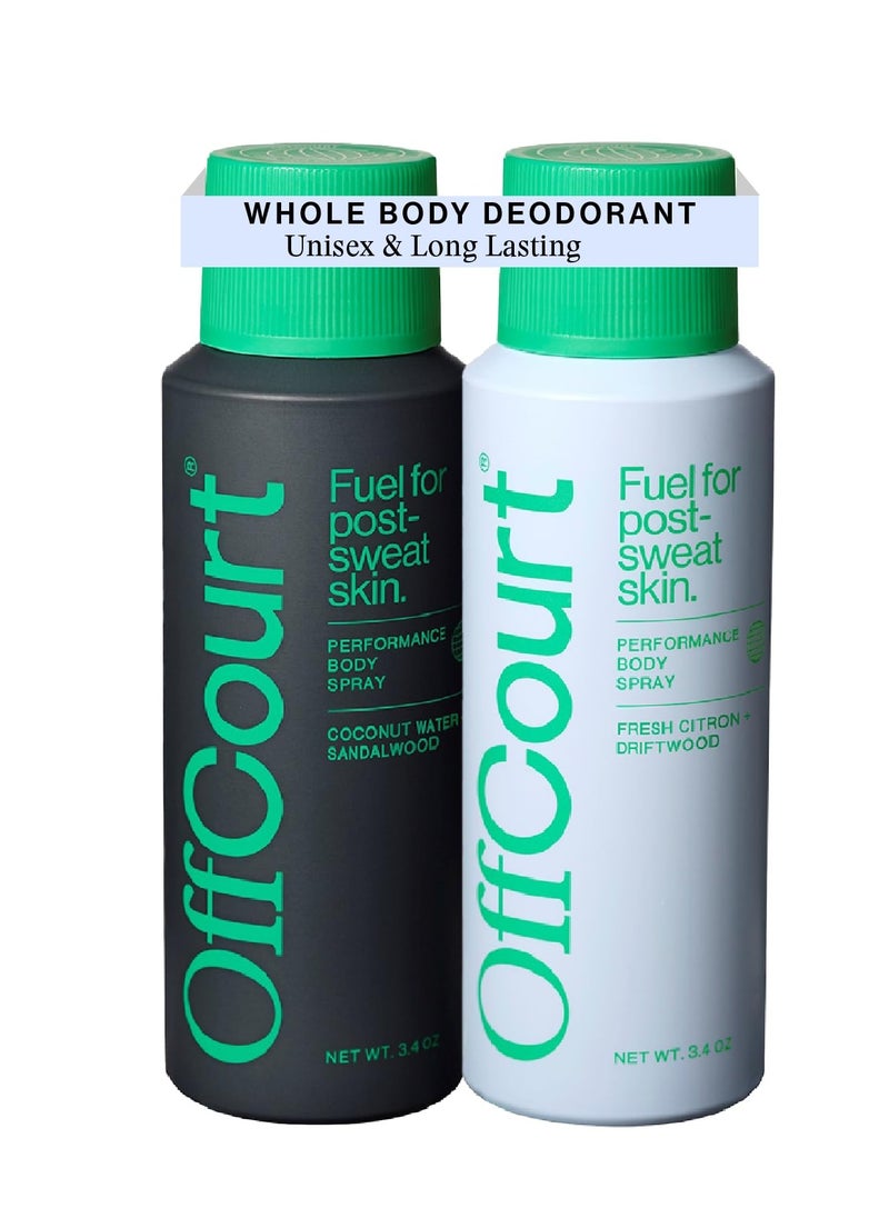 OffCourt OffCourt - Natural Deodorant Body Spray for Men and Women - Aluminum Free - Whole Body Deodorant for Women and Men - Multi-Scent Pack with Citrus and Sandalwood, 3.4 Ounce (Pack of 2)  - Image 1
