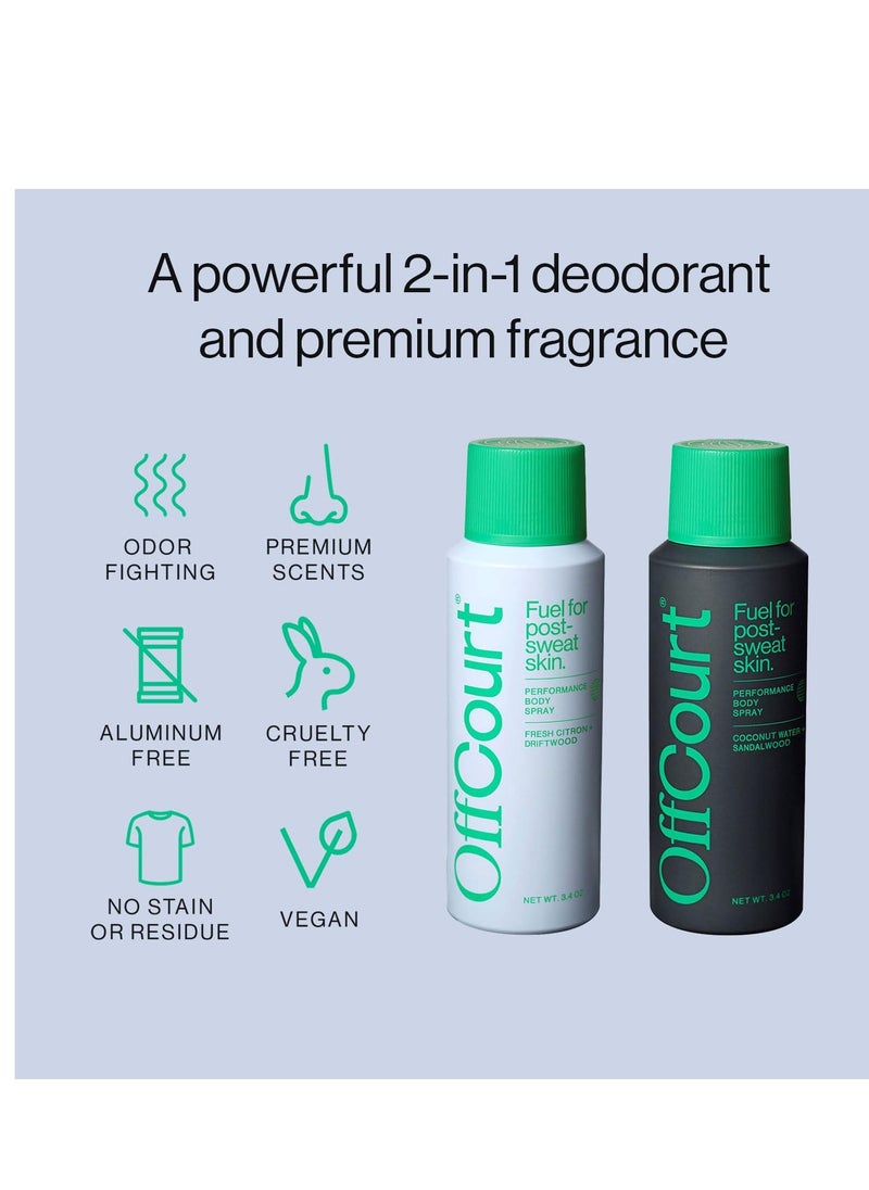 OffCourt OffCourt - Natural Deodorant Body Spray for Men and Women - Aluminum Free - Whole Body Deodorant for Women and Men - Multi-Scent Pack with Citrus and Sandalwood, 3.4 Ounce (Pack of 2)  - Image 2