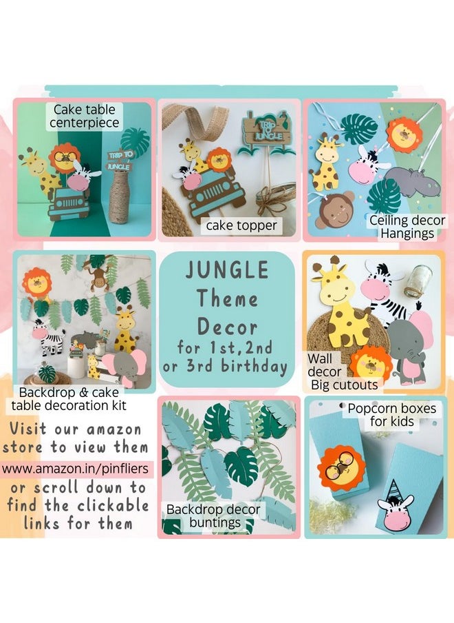 Pinfliers Pinfliers Jungle/Animal/Safari Theme Birthday Decoration,Paper Jungle Theme Cake Topper for Cake Decoration - 2 Pcs Set, Happy Birthday Cake Topper,1st Birthday Decorations for Boys/Girls, Multicolor  - Image 2