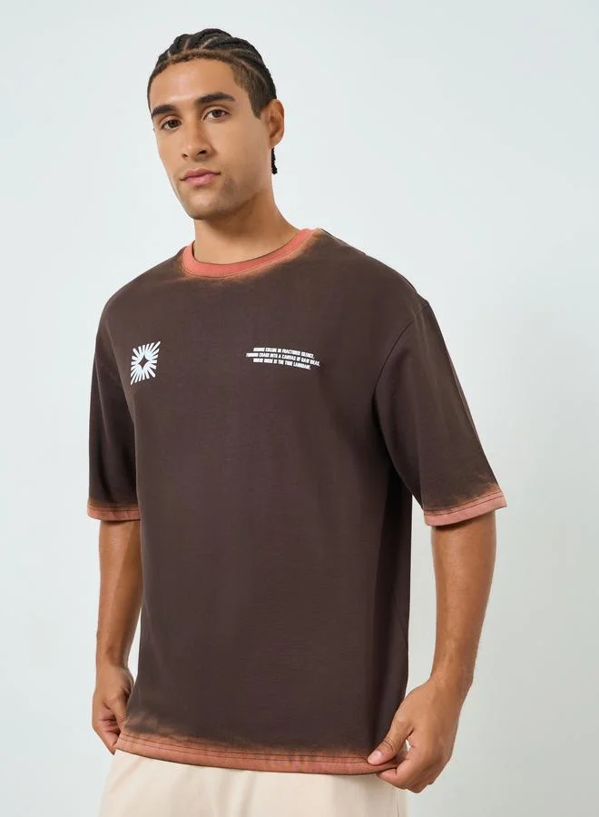 Styli Men Brown Graphic Print Oversized T-Shirt