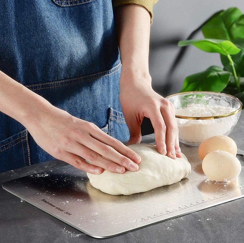Mantavya Stainless Steel 304 FoodGrade Chopping Cutting Slicing mincing Serving Cut Board for Fruits Vegetables Meat Cheese Pizza breads Knead Dough for Chefs Kitchen Home Antibacterial Surface - Image 3