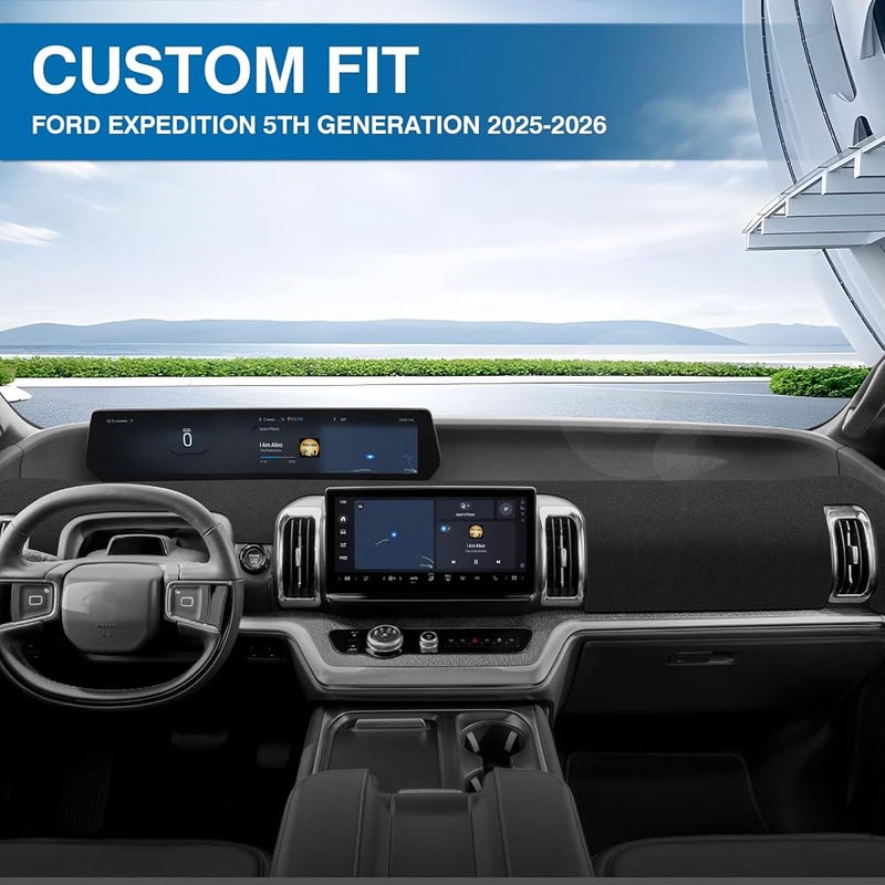 KUST Black Dash Cover Compatible with Ford Expedition 2025 2026 Dashboard Cover Accessories for Expedition Non-Slip Polyester Dashboard Mat Custom Fit Center Console Sunshield Protector No Glare - Image 3