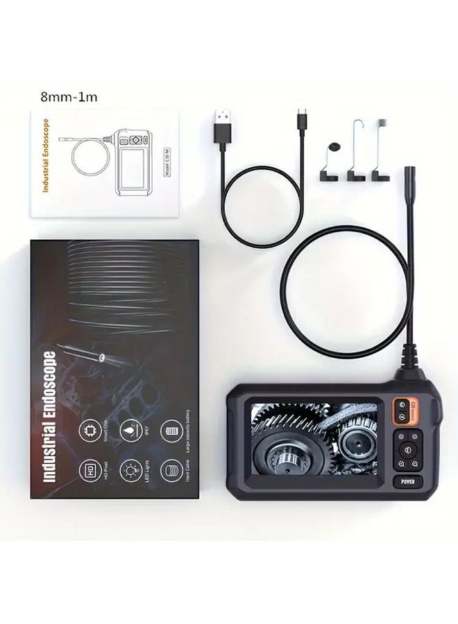 Industrial Endoscope 8mm Hard Wire Single Lens 4 3 Inch IPS Display 8 LED Lights 39 37 Inch Cable - Image 1