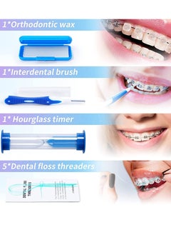 KASTWAVE مجموعة العناية التقويمية، مجموعة من 8 قطع من أدوات تنظيف تقويم الأسنان المحمولة ومرآة الفم وفرشاة ما بين الأسنان وخيط تنظيف الأسنان وشمع الأسنان ومجموعة العناية بالفم للسفر (أزرق)  - Image 4