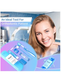 KASTWAVE مجموعة العناية التقويمية، مجموعة من 8 قطع من أدوات تنظيف تقويم الأسنان المحمولة ومرآة الفم وفرشاة ما بين الأسنان وخيط تنظيف الأسنان وشمع الأسنان ومجموعة العناية بالفم للسفر (أزرق)  - Image 3