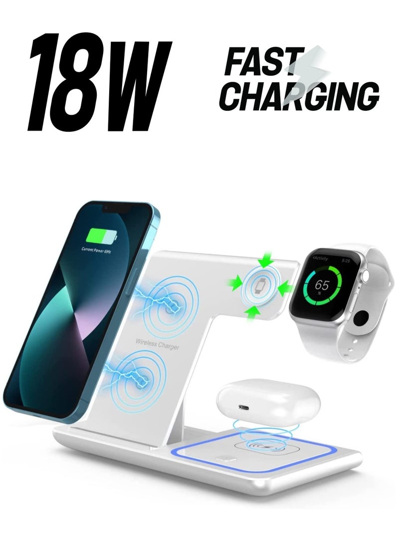 Excefore Wireless Charger 3 in 1 Station Charging Stand Foldable for iPhone/iWatch, iPhone 14, 13, 12, 11 (Pro, Pro Max)/XS/XR/XS/X/8(Plus), iWatch 7/6/SE/5/4/3/2, 3/2/pro  - Image 1