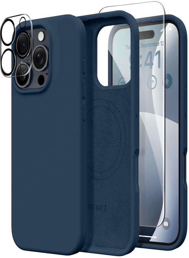GONEZ Magnetic for iPhone 16 Pro Case, Compatible with MagSafe, [Screen Protector + Camera Lens Protector], Silicone Shockproof Anti-Scratch Protective Phone Case 6.3 inch, Dark Blue - Image 1