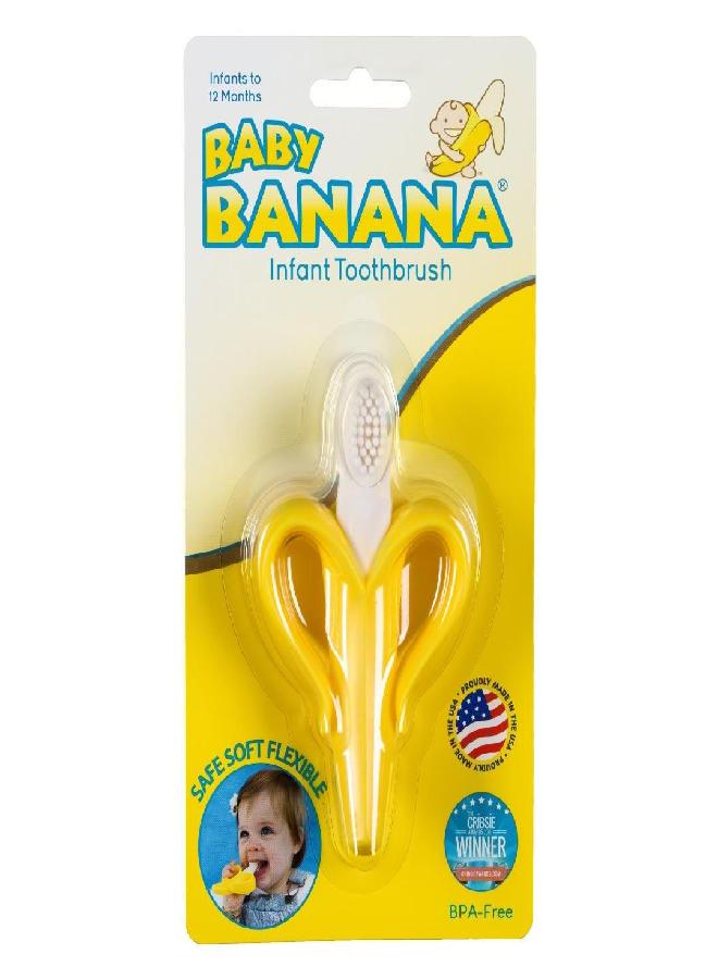 Baby Banana Baby Banana Yellow Banana Infant Toothbrush, Easy to Hold, Made in the USA, Train Infants Babies and Toddlers for Oral Hygiene, Teether Effect for Sore Gums, 4.33" x 0.39" x 7.87"  - Image 1