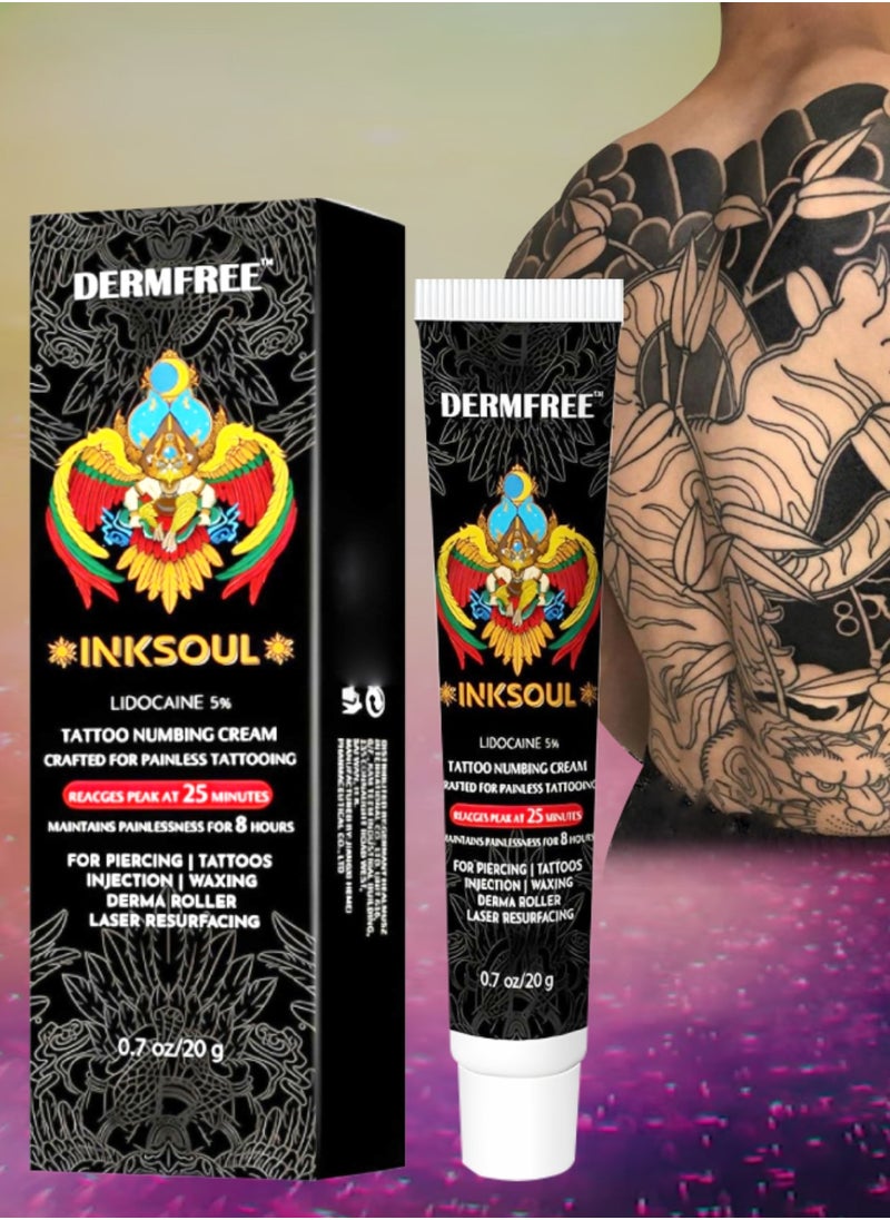 DERMFREE - Lidocaine Tattoo Numbing Cream 8 Hours Maximum Strength Painless Tattoo Numbing Cream for Tattooing Piercing Waxing and Injections Fast Acting Tattoo Numb Cream for Deep Pain Relief Tattoo Cream 20g - Image 1