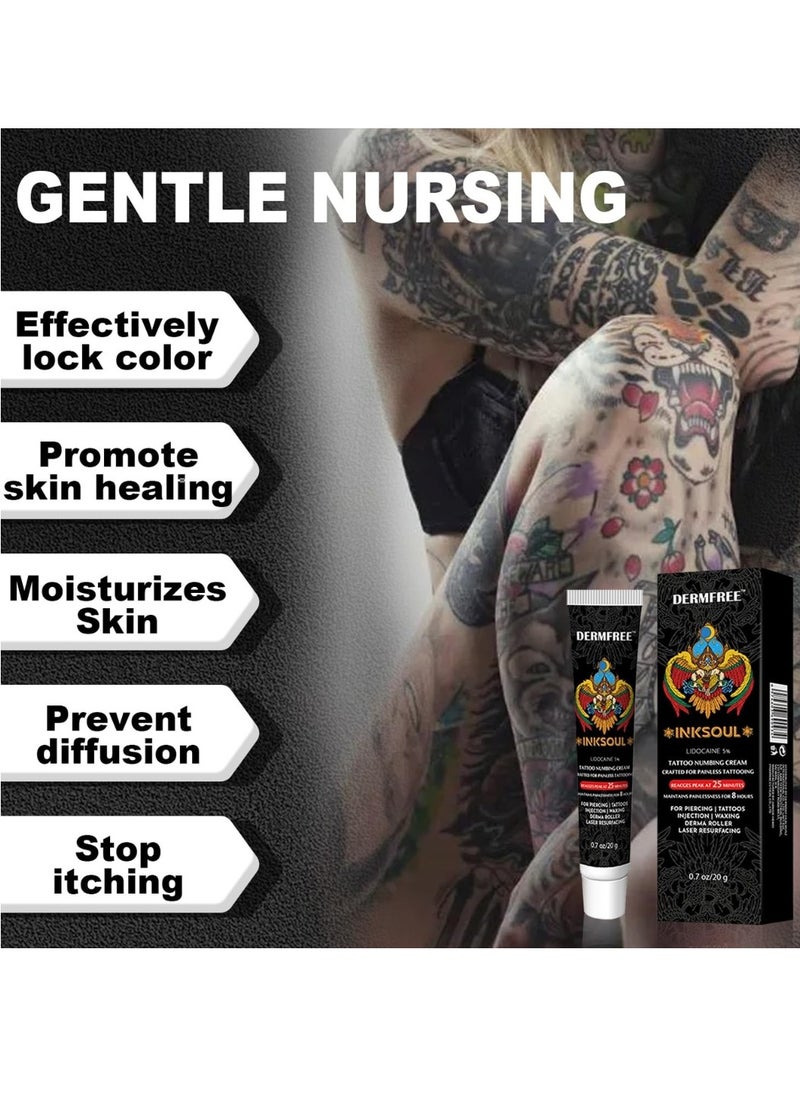 DERMFREE - Lidocaine Tattoo Numbing Cream 8 Hours Maximum Strength Painless Tattoo Numbing Cream for Tattooing Piercing Waxing and Injections Fast Acting Tattoo Numb Cream for Deep Pain Relief Tattoo Cream 20g - Image 1