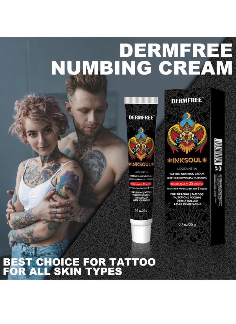 DERMFREE - Lidocaine Tattoo Numbing Cream 8 Hours Maximum Strength Painless Tattoo Numbing Cream for Tattooing Piercing Waxing and Injections Fast Acting Tattoo Numb Cream for Deep Pain Relief Tattoo Cream 20g - Image 1
