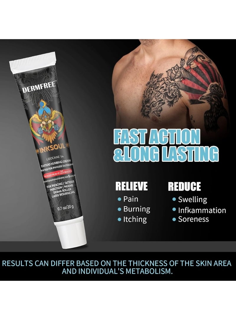 DERMFREE - Lidocaine Tattoo Numbing Cream 8 Hours Maximum Strength Painless Tattoo Numbing Cream for Tattooing Piercing Waxing and Injections Fast Acting Tattoo Numb Cream for Deep Pain Relief Tattoo Cream 20g - Image 1