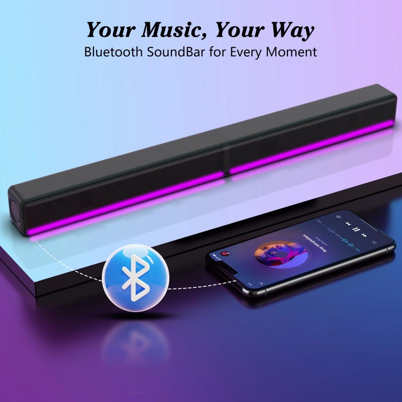 GEOYEAO شريط صوت التلفاز، شريط صوت مع أضواء LED RGB ونظام مكبر صوت محيطي 2.1CH بلوتوث، صوت محيطي 180W، مكبر صوت مسرح منزلي AUX/بصري/HDMI ARC، 2 في 1 قابل للفصل للتلفاز الذكي/جهاز العرض/الألعاب/الكمبيوتر - Image 4