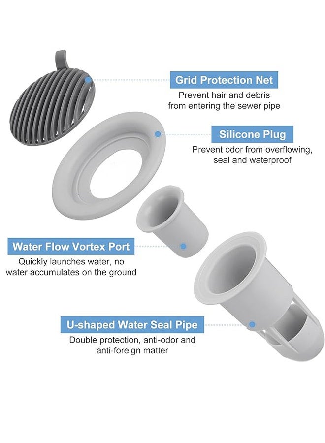 2 أجهزة كمبيوتر شخصية دش أرضية تصريف التدفق العكسي منع، صمام الصرف الصحي مضاد للرائحة النواة إدراج تصريف المكونات الشعر التقاط لمطبخ حمام شرفة (رمادي) - Image 4