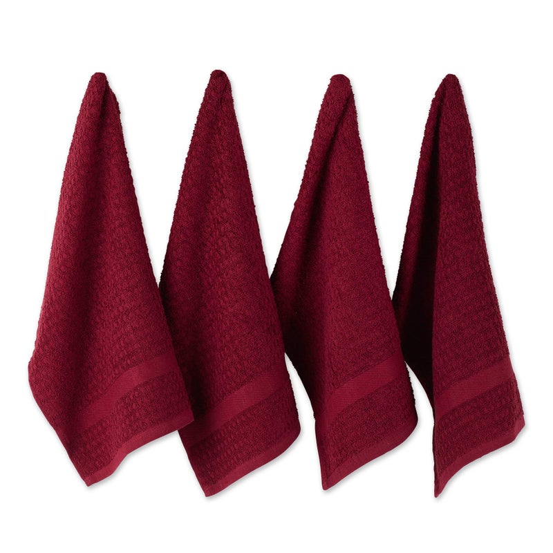DII Basic Terry Collection Waffle Dishtowel Set 15x26 Solid Wine 4 Piece