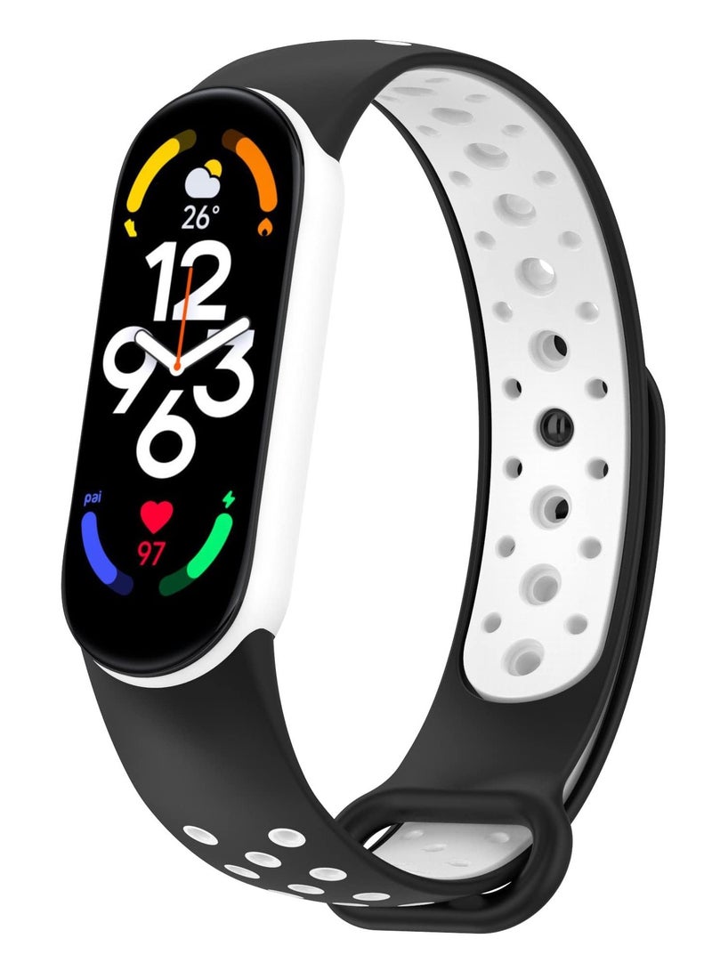 Strap for Xiaomi Mi Band 5/6 Women Men Armband, Two Colours Breathable Adjustable Soft Silicone Replacement Strap (Black/White) - Image 1