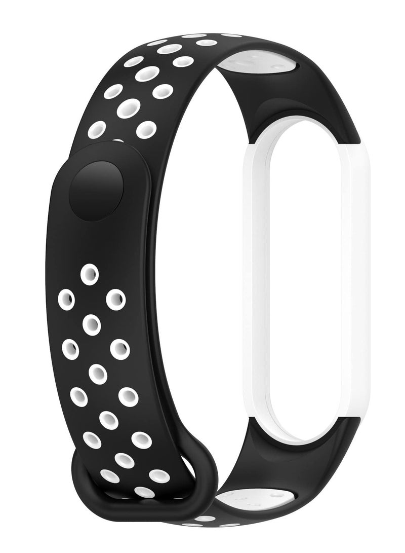 Strap for Xiaomi Mi Band 5/6 Women Men Armband, Two Colours Breathable Adjustable Soft Silicone Replacement Strap (Black/White) - Image 3