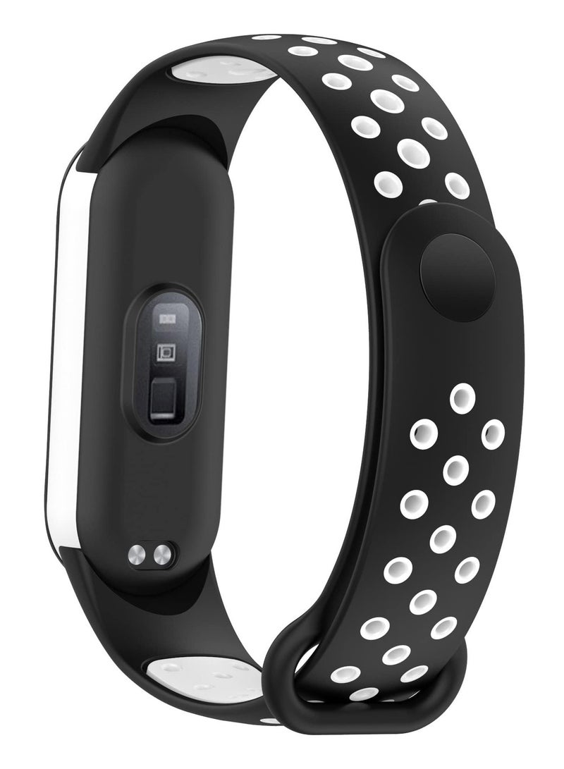 Strap for Xiaomi Mi Band 5/6 Women Men Armband, Two Colours Breathable Adjustable Soft Silicone Replacement Strap (Black/White) - Image 2