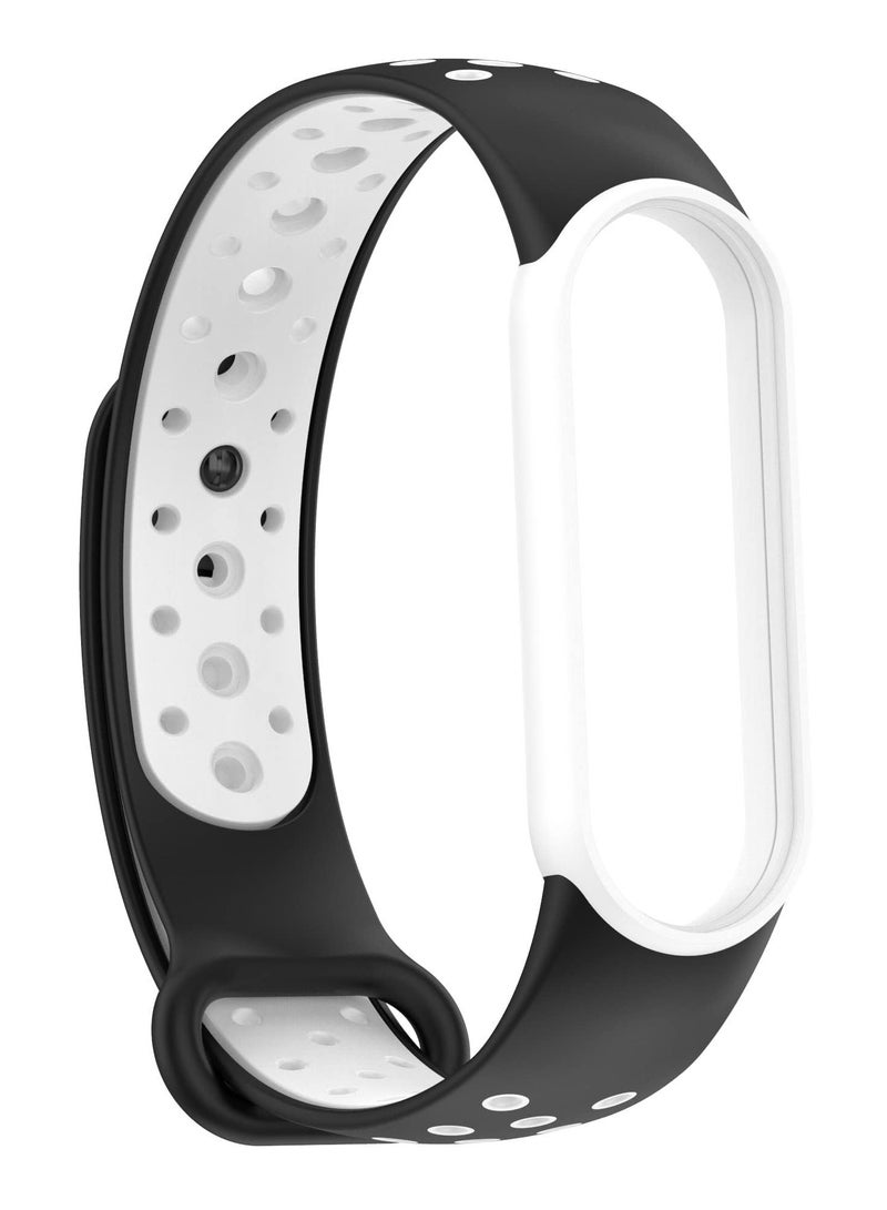 Strap for Xiaomi Mi Band 5/6 Women Men Armband, Two Colours Breathable Adjustable Soft Silicone Replacement Strap (Black/White) - Image 4