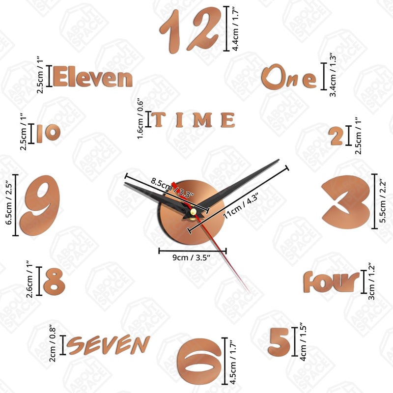 ABOUT SPACE Wall Clock - DIY Wall Sticker Clock Self Adhesive, Non-Ticking, Frameless, Acrylic Analog Watch Adjustable Size for Living Room, Bedroom, Office (Brown - Numbers, Words), 25cm, 50cm - Image 2
