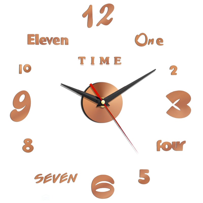ABOUT SPACE Wall Clock - DIY Wall Sticker Clock Self Adhesive, Non-Ticking, Frameless, Acrylic Analog Watch Adjustable Size for Living Room, Bedroom, Office (Brown - Numbers, Words), 25cm, 50cm - Image 1