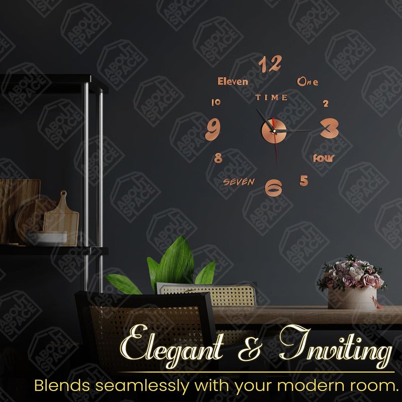 ABOUT SPACE Wall Clock - DIY Wall Sticker Clock Self Adhesive, Non-Ticking, Frameless, Acrylic Analog Watch Adjustable Size for Living Room, Bedroom, Office (Brown - Numbers, Words), 25cm, 50cm - Image 5