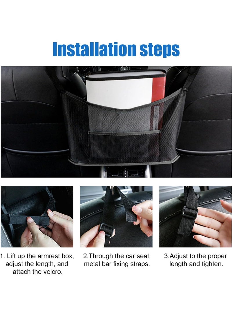 سونسر حامل حقيبة يد Car Net Pocket، حقيبة شبكية منظمة بين مقعدين، حقيبة شبكية لتخزين حقيبة اليد، حاجز للحيوانات الأليفة والأطفال في المقعد الخلفي، إكسسوارات سيارات للنساء والرجال (أسود) - Image 5