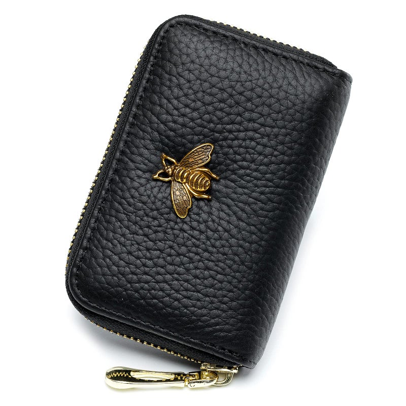 imeetu RFID Credit Card Holder, Small Leather Zipper Card Case Wallet for Women (Lite,Black) - Image 1