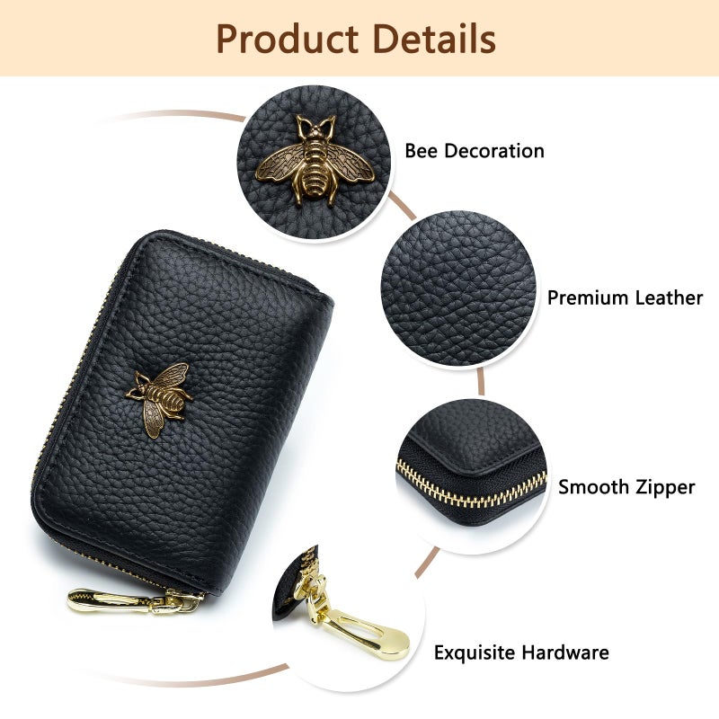imeetu RFID Credit Card Holder, Small Leather Zipper Card Case Wallet for Women (Lite,Black) - Image 5