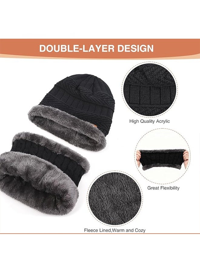 طقم شتوي مكون من 3 قطع: قبعة محبوكة، ووشاح، وقفازات للرجال والنساء، قبعة تزلج مبطنة بالفرو السميك، ووشاح دافئ للرقبة، وقفازات تعمل باللمس. - Image 4