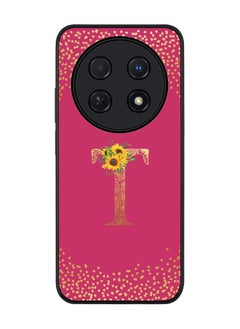 Stylizedd Rugged Black edge case for Huawei nova 12i 4G, Slim fit Soft Cover - Custom Monogram Initial Letter Floral Pattern Alphabet - T ( Deep Pink Rose)  - Image 1