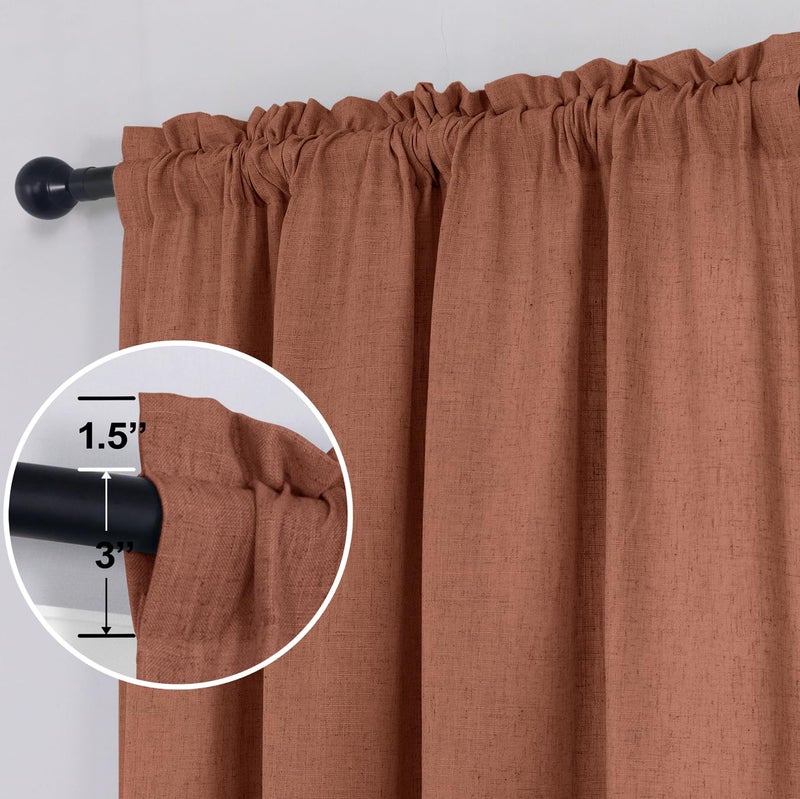 KOUFALL الستائر الصدأ Koufall طولها 96 بوصة لغرفة المعيشة شرير بوهو بوهيميان مزرعة الستائر ريفي الكتان ريفي لغرفة النوم ديكور غريب الأطوار - Image 5