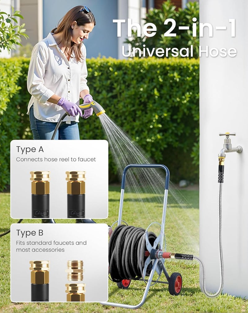 Cesun Short Garden Hose 5 ft, Small Metal Leader Hose, Drinking Water Hose, Flexible, Lightweight Stainless Steel Water Pipe for RV, Outdoor, Yard, 5ft x 5/8", Female to Female - Image 2