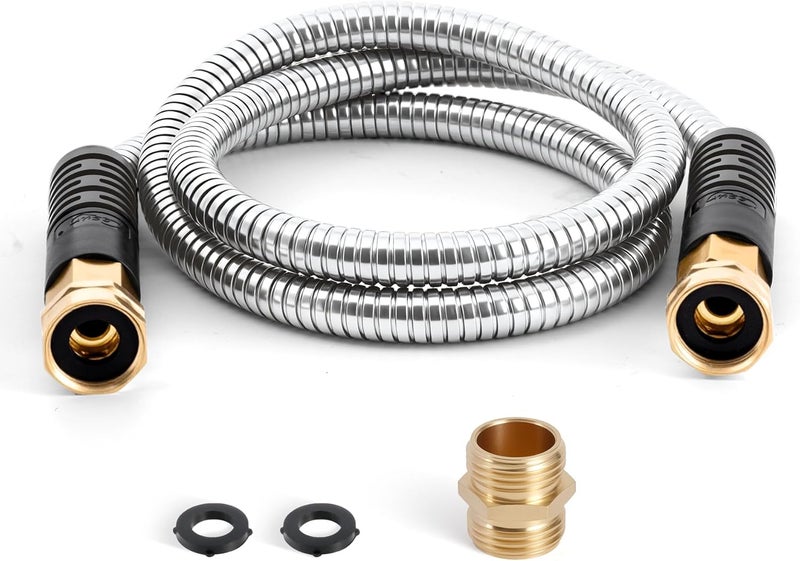 Cesun Short Garden Hose 5 ft, Small Metal Leader Hose, Drinking Water Hose, Flexible, Lightweight Stainless Steel Water Pipe for RV, Outdoor, Yard, 5ft x 5/8", Female to Female - Image 1