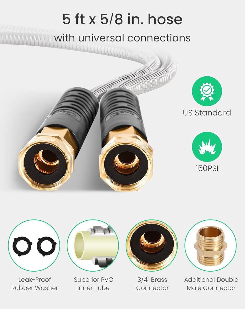 Cesun Short Garden Hose 5 ft, Small Metal Leader Hose, Drinking Water Hose, Flexible, Lightweight Stainless Steel Water Pipe for RV, Outdoor, Yard, 5ft x 5/8", Female to Female - Image 5