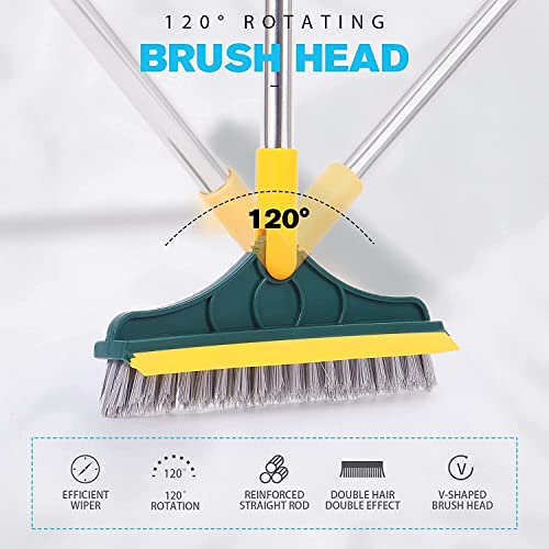 Nubilous Bathroom Cleaning Brush with Wiper 2 in 1 Tiles Cleaning Brush Floor Scrub Bathroom Brush with Long Handle 120° Rotate Bathroom Floor Cleaning Brush Home Kitchen Bathroom Cleaning Accessories - Image 2