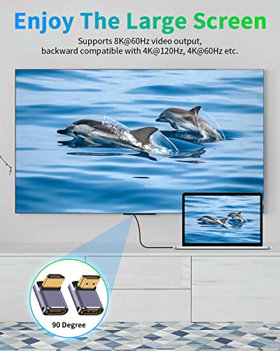 Duttek 8K HDMI 90 Degree Adapter, Up&Down 90 Degree HDMI Connector (48Gbps, 8K@60Hz, 4K@240Hz, Male to Female) 270 Degree and 90 Degree Adapter for Laptop,DVD,TV, Monitors (2 Pack) - Image 5