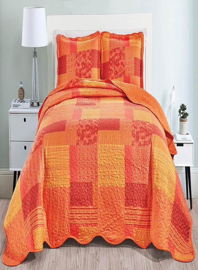Masterplay 3-Piece Fine Printed Oversize (115" X 95") Quilt Set, Bedspread Coverlet King Size Bed Cover (Shades of Orange, Patchwork) - Image 2