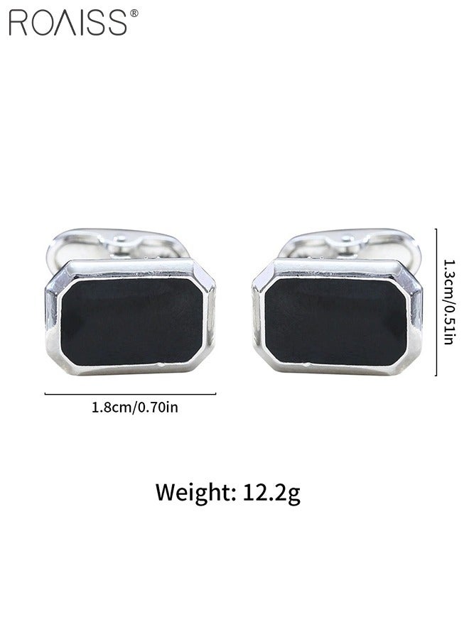 roaiss 4 Pcs Men's Stylish Shirt and Suit Cufflinks Decoration Set, 2 Pcs Square Black Cuff Links, 2  Pcs Fashionable Oval Cuff-Links, Suitable for Weddings, Birthdays, Business and Daily Wear - Image 2