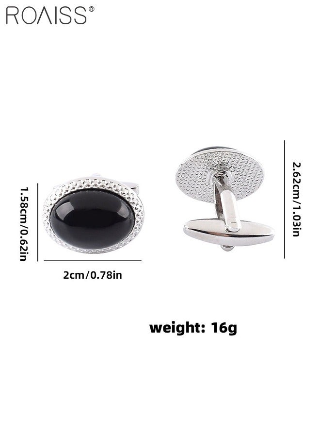 roaiss 4 Pcs Men's Stylish Shirt and Suit Cufflinks Decoration Set, 2 Pcs Square Black Cuff Links, 2  Pcs Fashionable Oval Cuff-Links, Suitable for Weddings, Birthdays, Business and Daily Wear - Image 3