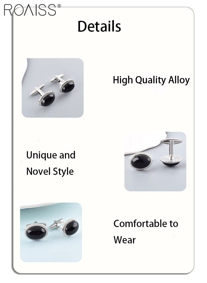 roaiss 4 Pcs Men's Stylish Shirt and Suit Cufflinks Decoration Set, 2 Pcs Square Black Cuff Links, 2  Pcs Fashionable Oval Cuff-Links, Suitable for Weddings, Birthdays, Business and Daily Wear - Image 4