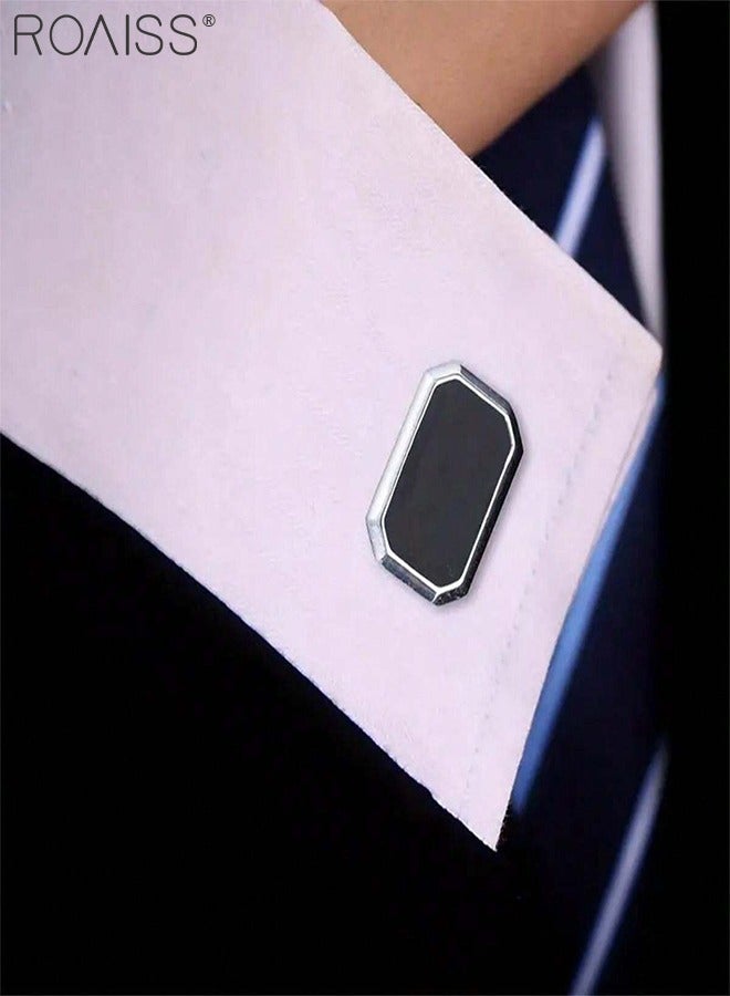 roaiss 4 Pcs Men's Stylish Shirt and Suit Cufflinks Decoration Set, 2 Pcs Square Black Cuff Links, 2  Pcs Fashionable Oval Cuff-Links, Suitable for Weddings, Birthdays, Business and Daily Wear - Image 5