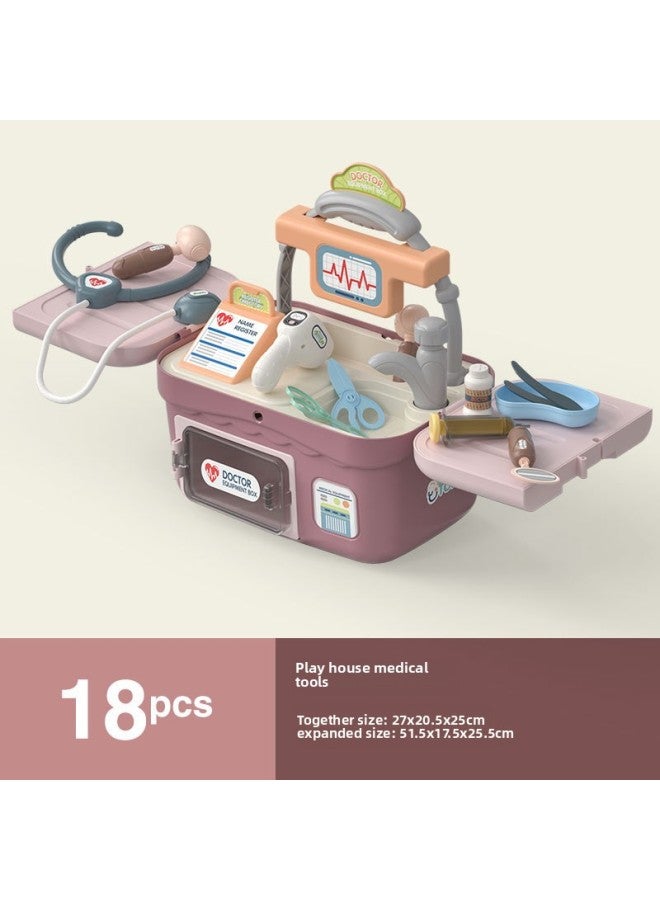 مجموعة متعددة الوظائف للطبيب والممرضة وحقن سماعة الطبيب وحقيبة طبية محمولة للأطفال يلعبون في المنزل - اللون: مجموعة طبية متعددة الوظائف (أحمر) - Image 1