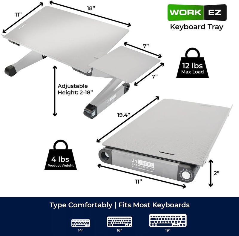 Uncaged Ergonomics Adjustable Keyboard Tray, Silver, Keyboard Tray, Ergonomic, Wrist Support, Portable, Universal, Aluminum - Image 4