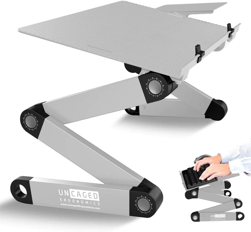 Uncaged Ergonomics Adjustable Keyboard Tray, Silver, Keyboard Tray, Ergonomic, Wrist Support, Portable, Universal, Aluminum - Image 1