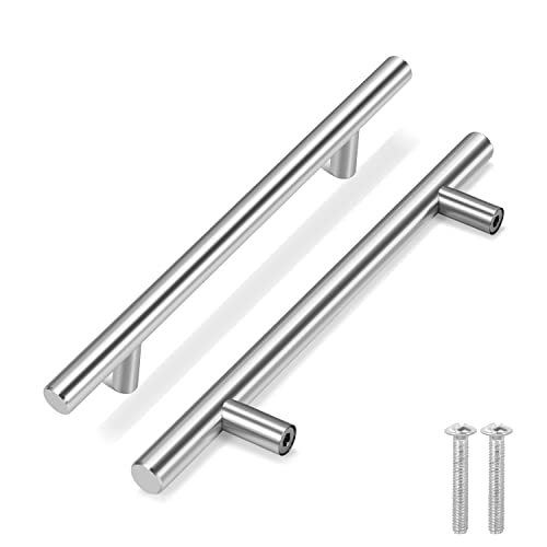 Flexzion 1 Pack Kitchen Cabinet Handles Silver Drawer Pulls 7 inch, 5 inch Hole Center, Stainless Steel T Bar with Satin Brushed Nickel, Hardware for Kitchen Cupboard Door Bathroom Furniture - Image 1